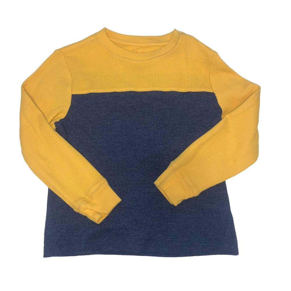 Cat & Jack Navy Blue and Yellow Waffle Knit Long Sleeve T-Shirt